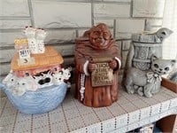 Cookie jars, (Noah's ark, Buddha & kitties with