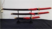 New three Samurai swords with stand longest sword