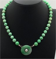 Antique Natural Jadeite Necklace W Sterling Clasp