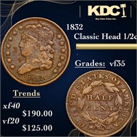 1832 Classic Head half cent 1/2c Grades vf++