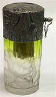 Moser Green Cut Glass Jar, Silver Plate Lid