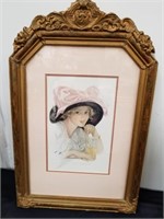 Vintage Framed & matted picture of a girl signed