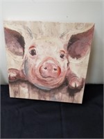Super cute framed canvas picture of a pig 12x 12