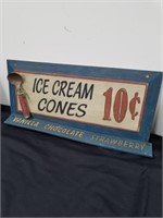 Wood ice cream cones 10 cents sign 13x 23.5 in