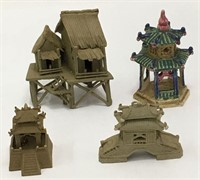 Group Of Oriental Mud Pottery House Figures