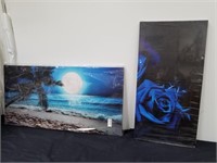 Two new framed canvas pictures one is a blue rose