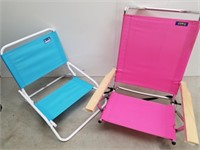One pink one blue beach chairs