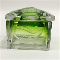 Moser Green Cut Glass Floral Jar