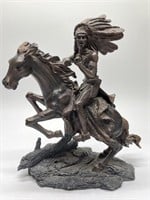 Painted Resin Native American Figurine on Horse -