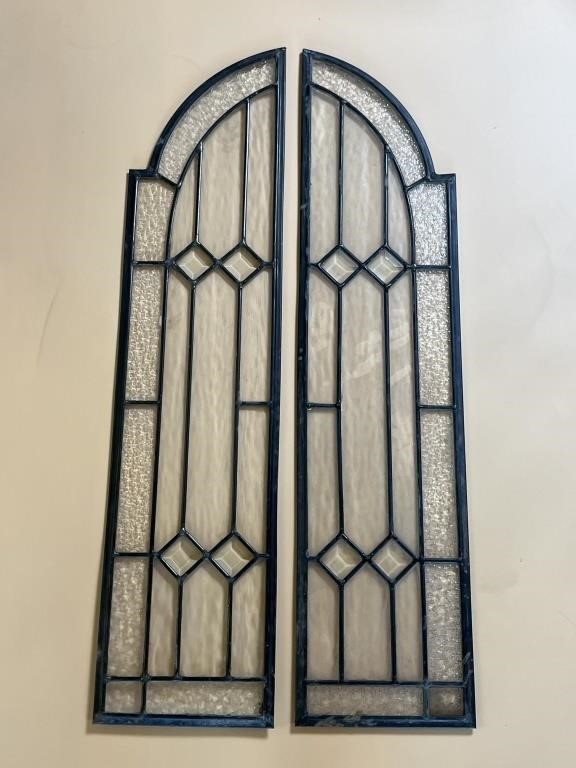 Pair of Leaded Glass Window Inserts