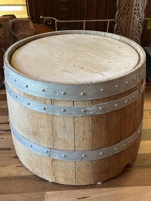 Banded Oak Half Whiskey Barrel