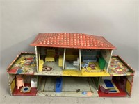 Metal Dollhouse with Plastic Dollhouse Furniture