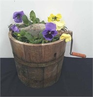 11x 10.5 in vintage ice cream maker with pansies