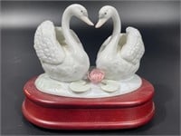 Vintage Music Box with Two Porcelain Swans