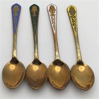 Group Of 4 Colored Enameled Signed Spoons