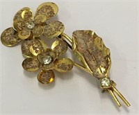 Goldtone Floral Rhinestone Pin