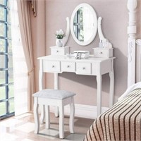 Single Mirror 5 Drawers Dressing Table in White