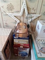 Christmas lighted star & boxes of lights