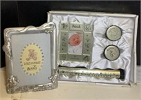 Baby pewter frame and keepsake items