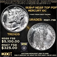 ***Auction Highlight*** 1938-p Mercury Dime Near T