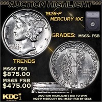 ***Auction Highlight*** 1926-p Mercury Dime 10c Gr