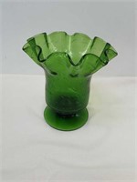 8-in ruffled green vase