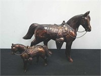 2 Copper tone pot metal horse figures
