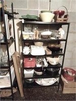Metal shelving unit with contents