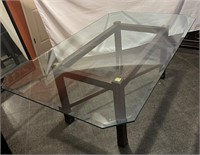 Large Glass Top, Wood Base Dining Table