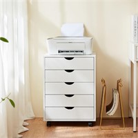 5-Drawer Wood File Cabinet-Mobile  White