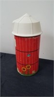 Fisher Price Barn tin with lid 10 in tall