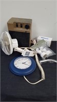 Clock clip-on fan with small electric heater