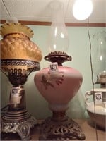 Pink & floral oil lamp, 21"