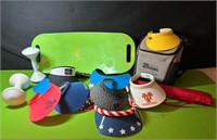 Visor Hats, Sand Filled Dumbbells, Lunch Box +