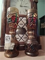 Stained glass fluted oil lamps, 9"