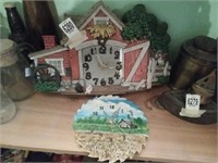 Barn ceramic clock & saw blade farm scenery clock