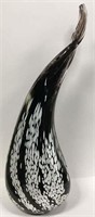 Signed Art Glass Black And White Sculpture