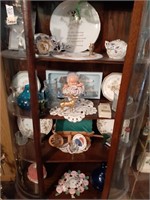 Cabinet contents ceramic plates trinkets and more