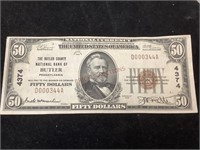1929 Bank of Butler PA 50 Dollar Bill