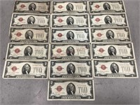 Assorted 1928 Red Seal 2 Dollar Bills