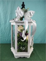 Beautiful large wood lantern with faux flowers