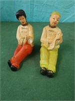 Vintage Chinese Chalkware Figures Sitting W