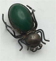 Sterling Silver Green Stone Bug Broach