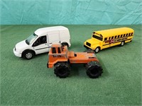 Tonka metal orange tractor, white van. Yellow