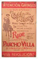"Ride With Pancho Villa" Painted Wooden Sign
