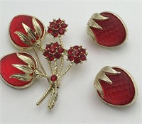 Sarah Coventry Strawberry Brooch And Earrings
