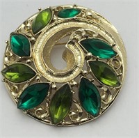 Emmons Goldtone And Green Stone Brooch