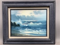 Framed Oil Painting of Ocean Waves on Canvas