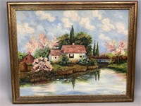 Spring Landscape Oil on Canvas Framed Painting