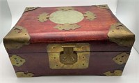 Oriental Jewelry Box With Brass & Jade